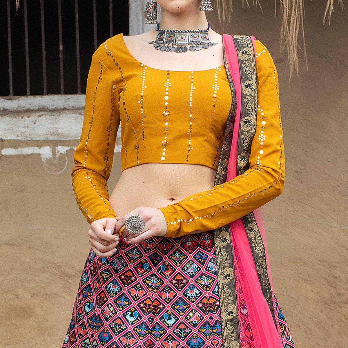 Ethnic Pink Coloured Partywear Printed Art Silk Lehenga Choli - Peachmode