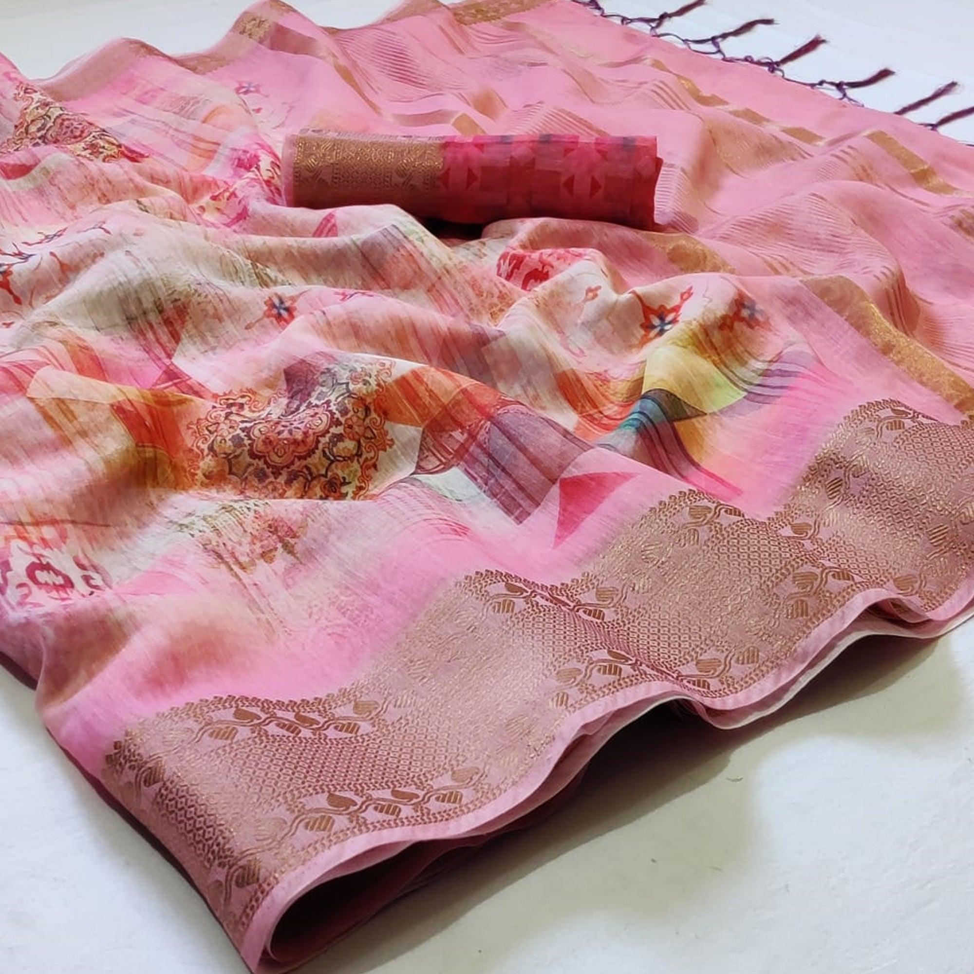 Ethnic Pink - Multi Colored Festive Wear Woven Banarasi Silk Saree - Peachmode