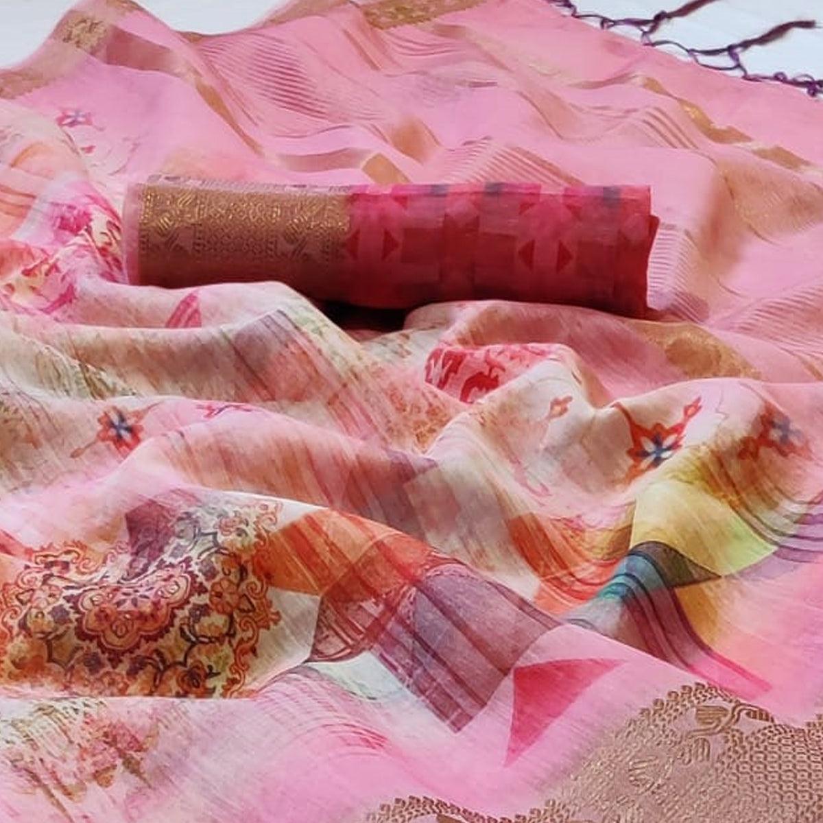 Ethnic Pink - Multi Colored Festive Wear Woven Banarasi Silk Saree - Peachmode
