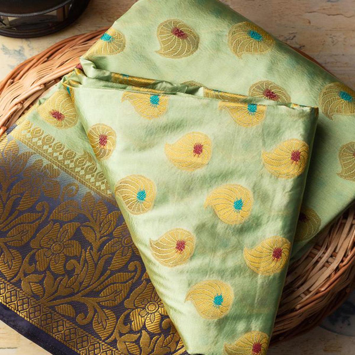 Ethnic Pista Green Colored Festive Wear Woven Art Silk Saree - Peachmode