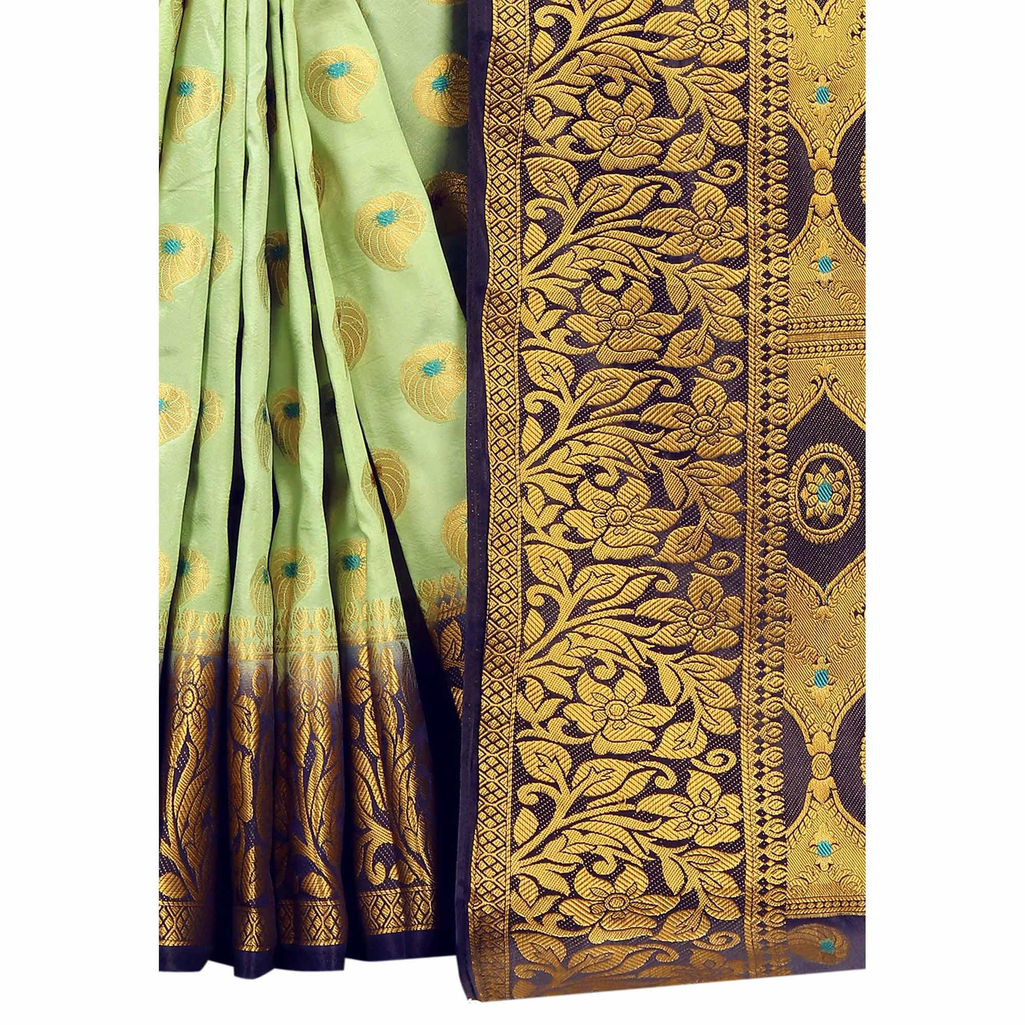 Ethnic Pista Green Colored Festive Wear Woven Art Silk Saree - Peachmode