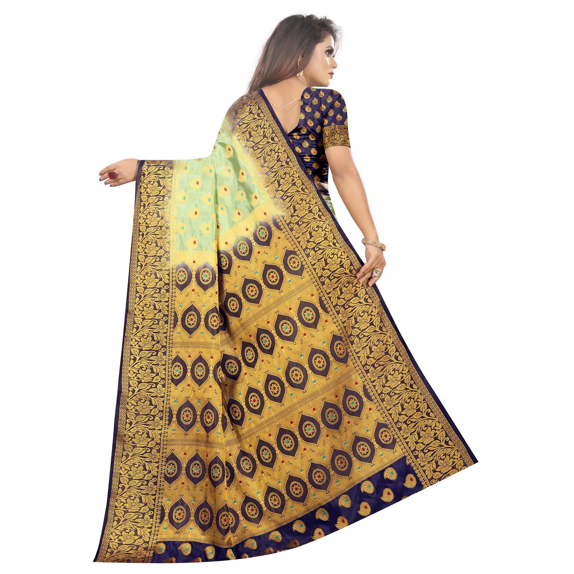 Ethnic Pista Green Colored Festive Wear Woven Art Silk Saree - Peachmode