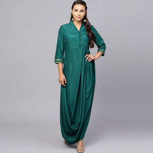 Ethnic Teal Green Colored Partywear Cotton kurti - Peachmode