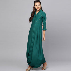 Ethnic Teal Green Colored Partywear Cotton kurti - Peachmode