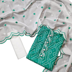 Ethnic Turquoise Green Colored Casual Wear Printed Cotton Dress Material - Peachmode