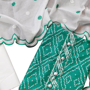 Ethnic Turquoise Green Colored Casual Wear Printed Cotton Dress Material - Peachmode