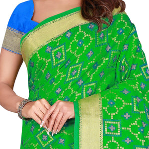 Excellent Green Colored Festive Wear Woven Patola Silk Saree - Peachmode