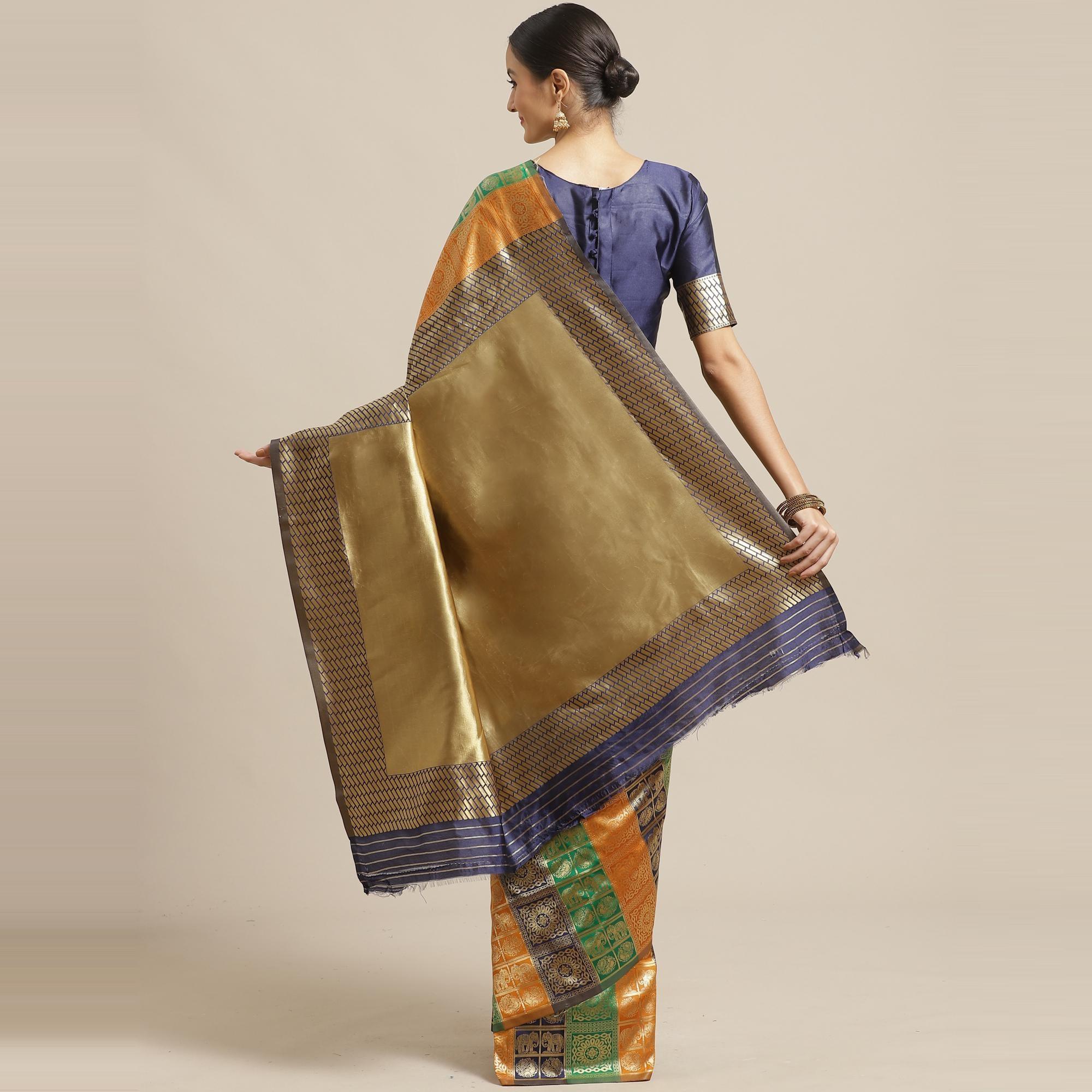 Excellent Multi Colored Festive Wear Woven Silk Blend Saree - Peachmode