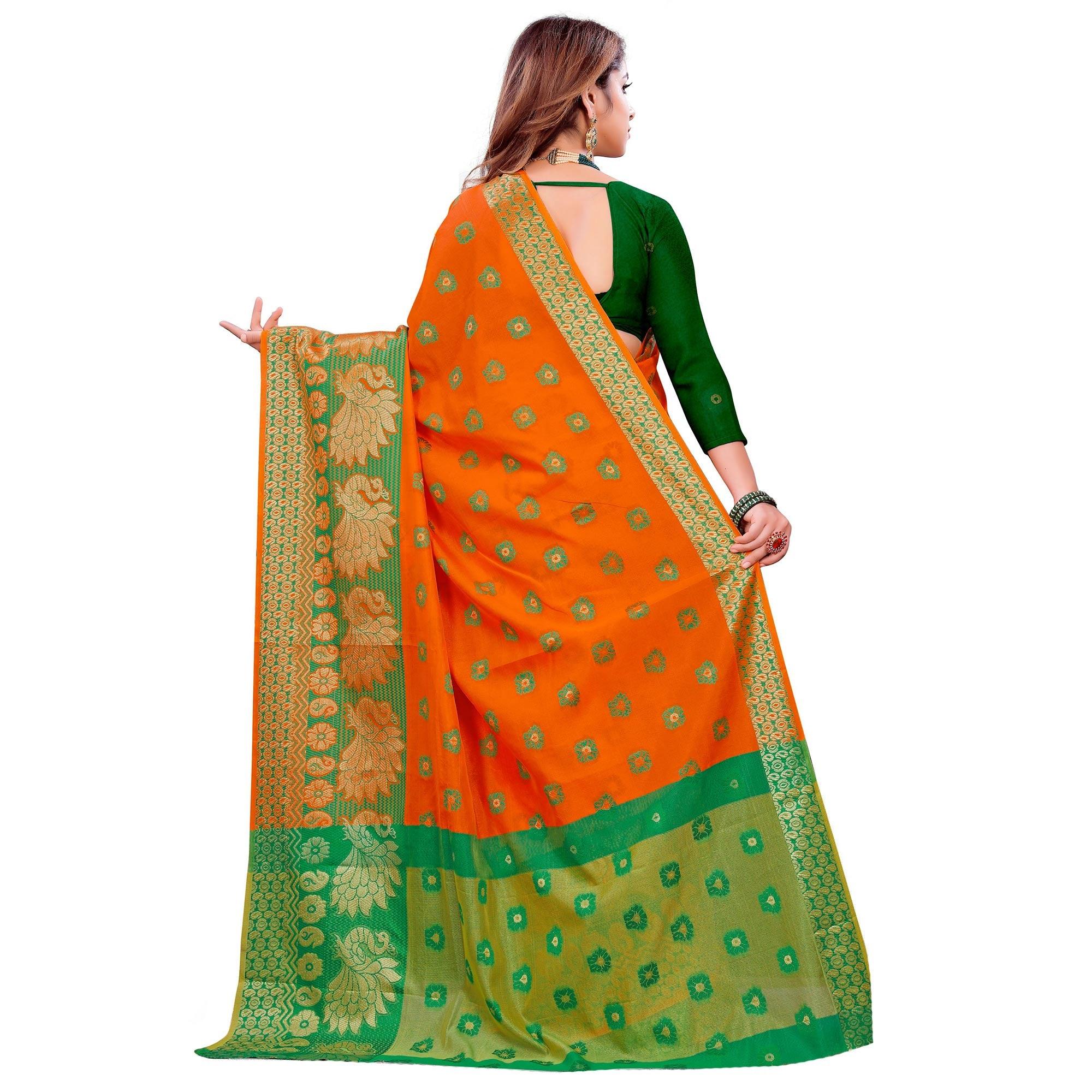 Excellent Orange Colored Festive Wear Woven Art Silk Saree - Peachmode