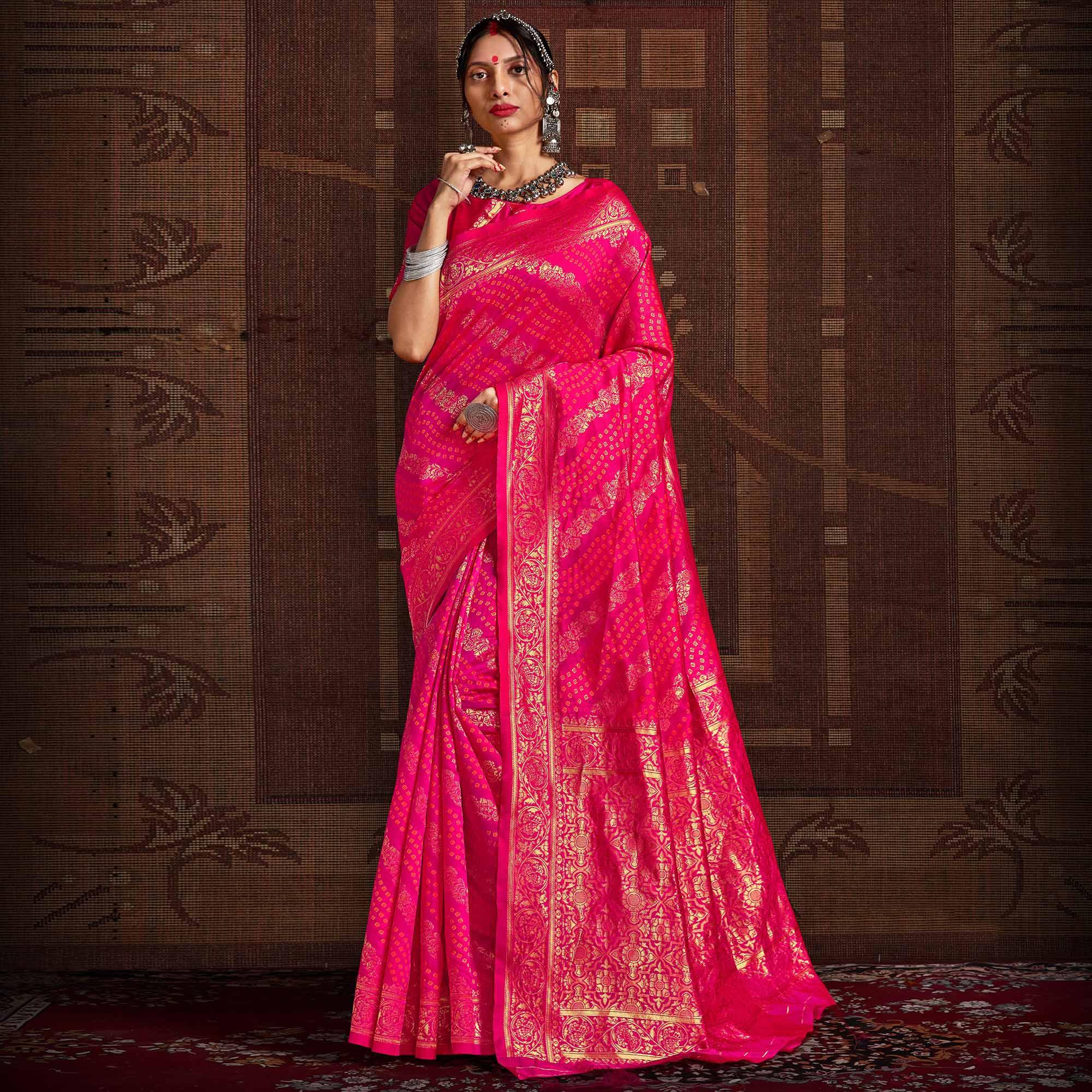 Excellent Pink Coloured Designer Party Wear Silk Saree - Peachmode