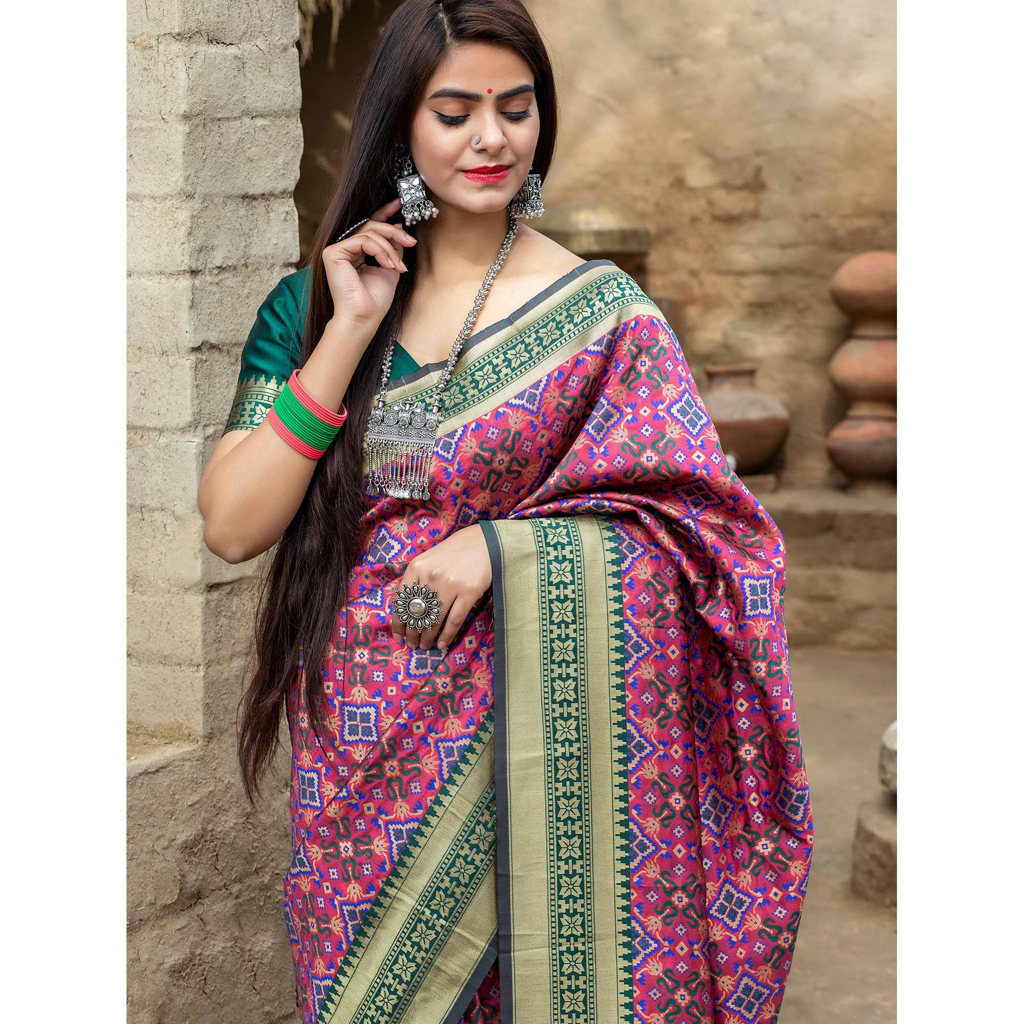 Excellent Rani Pink Colored Festive Wear Woven Banarasi Silk Saree - Peachmode