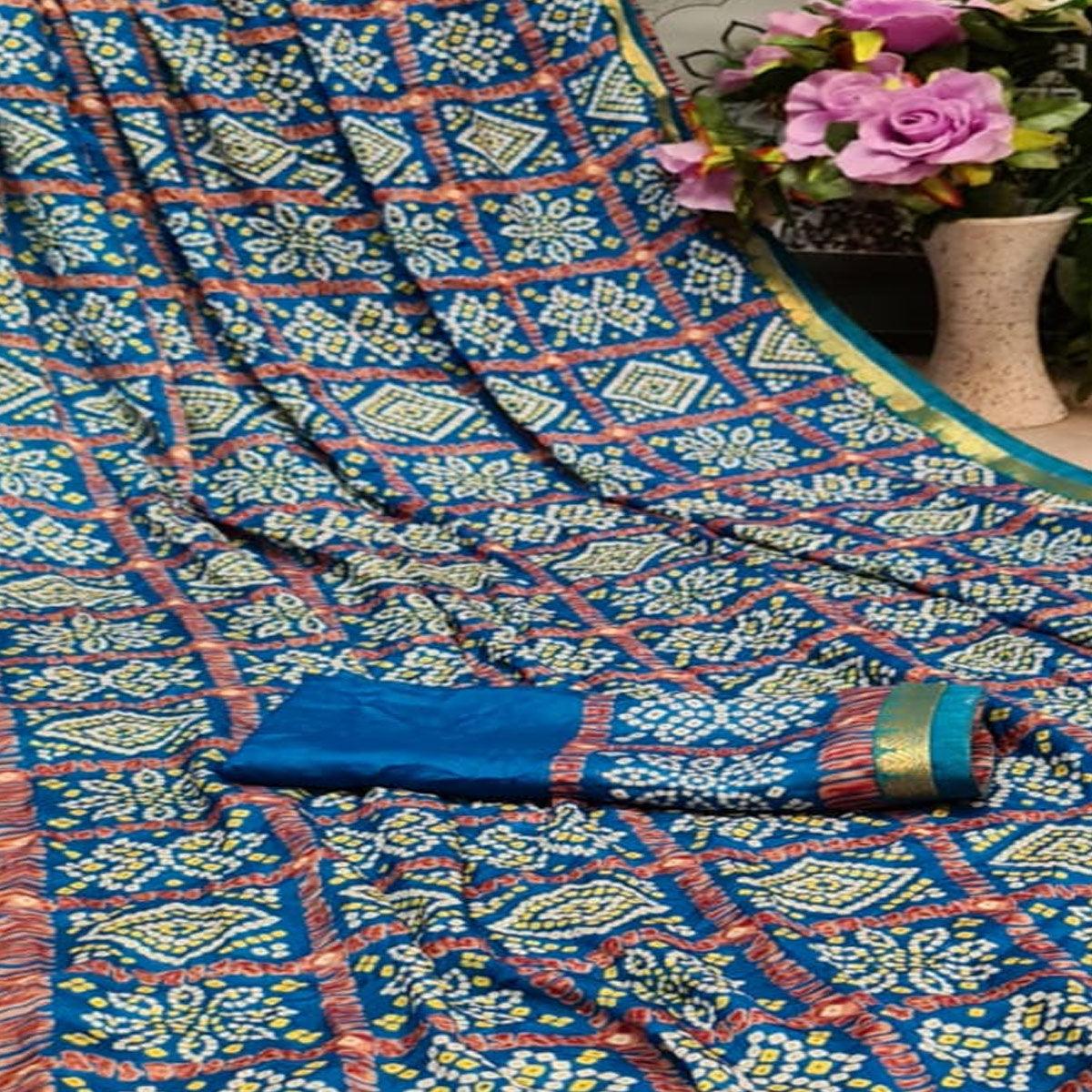 Excellent Turquoise Blue Colored Festive Wear Woven Moss Georgette Saree - Peachmode