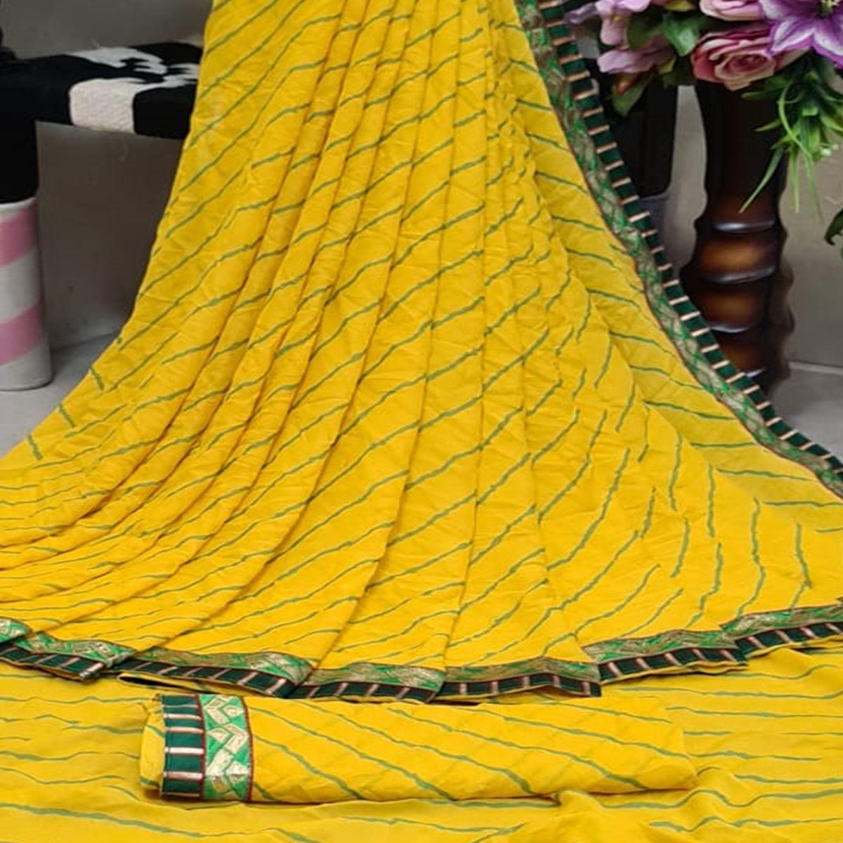 Excellent Yellow Colored Casual Printed Moss Georgette Saree - Peachmode