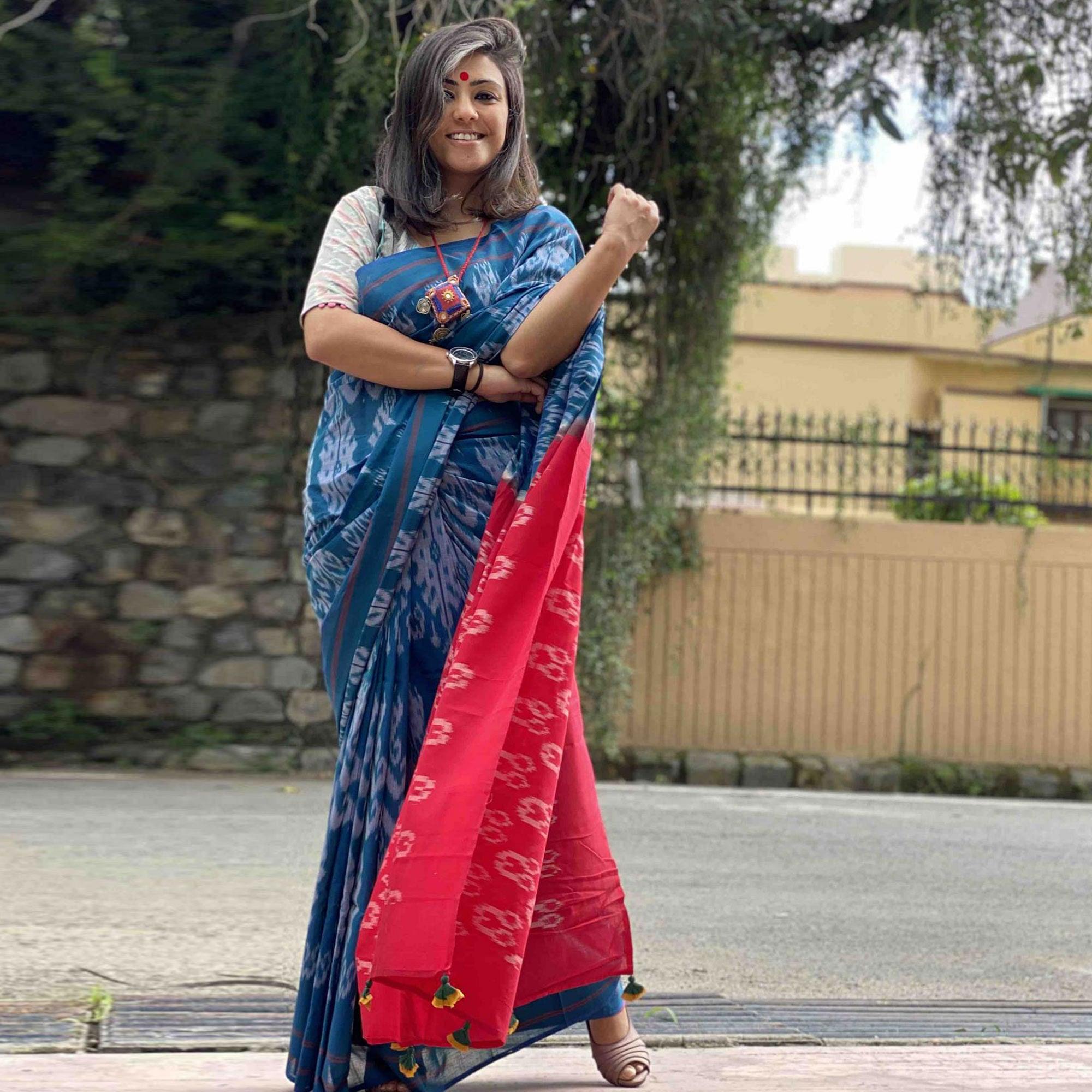 Exceptional Blue Colored Partywear Printed Silk Saree - Peachmode