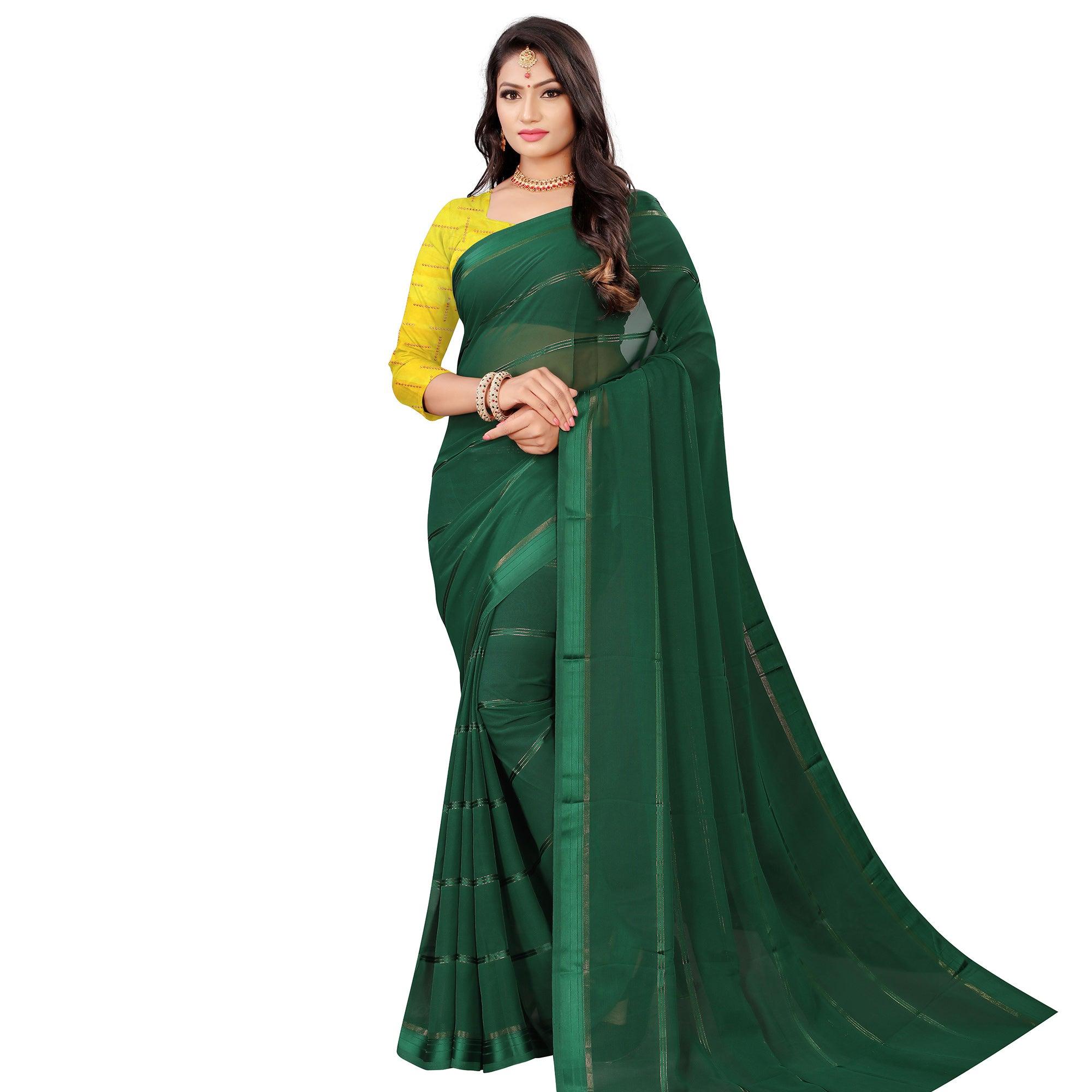 Exceptional Green Colored Casual Wear Georgette Saree - Peachmode