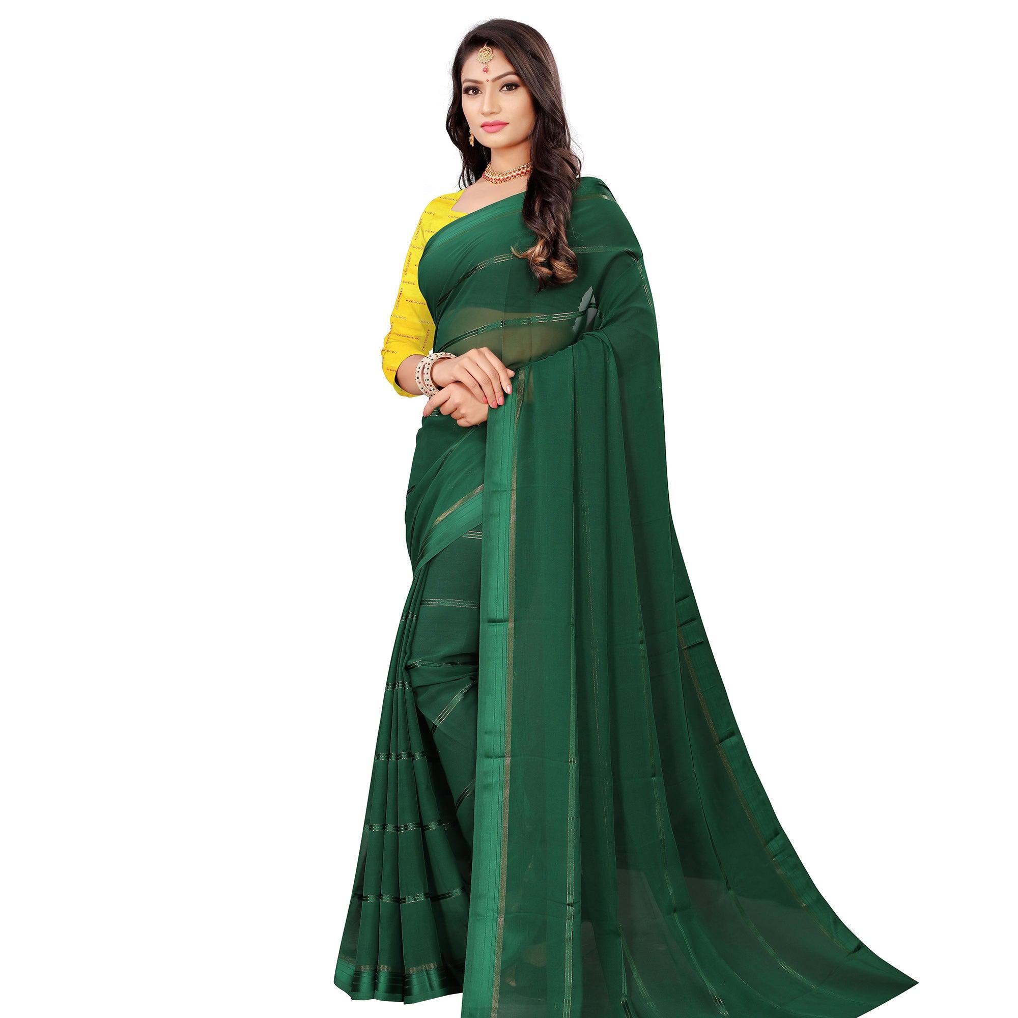 Exceptional Green Colored Casual Wear Georgette Saree - Peachmode