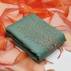 Exceptional Green Colored Festive Wear Handwork Modal Chanderi Dress Material - Peachmode