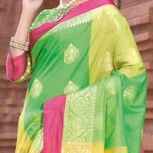 Exceptional Green Colored Festive Wear Woven Handloom Silk Saree - Peachmode