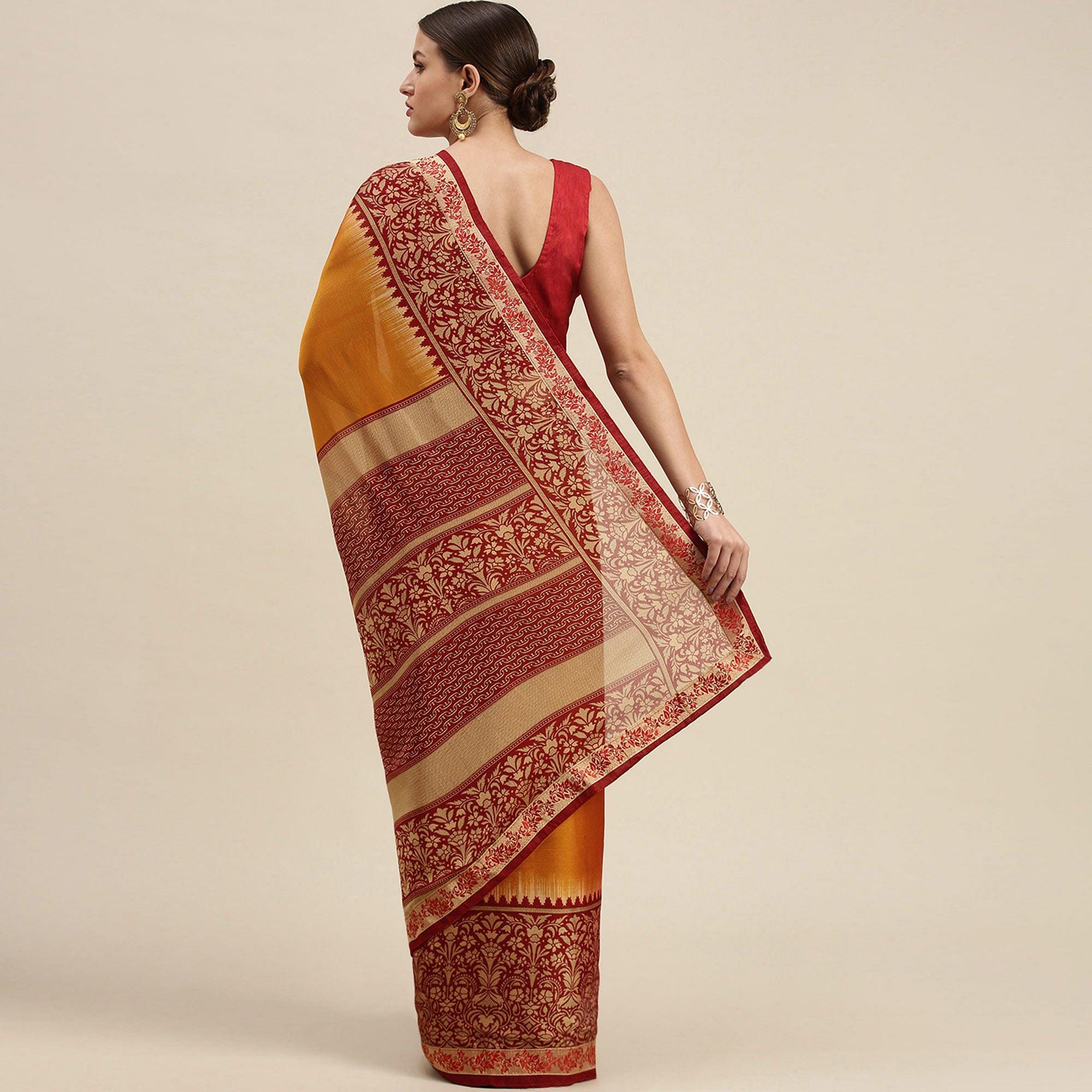 Exceptional Mustard Yellow Colored Partywear Printed Rangoli Silk Saree - Peachmode