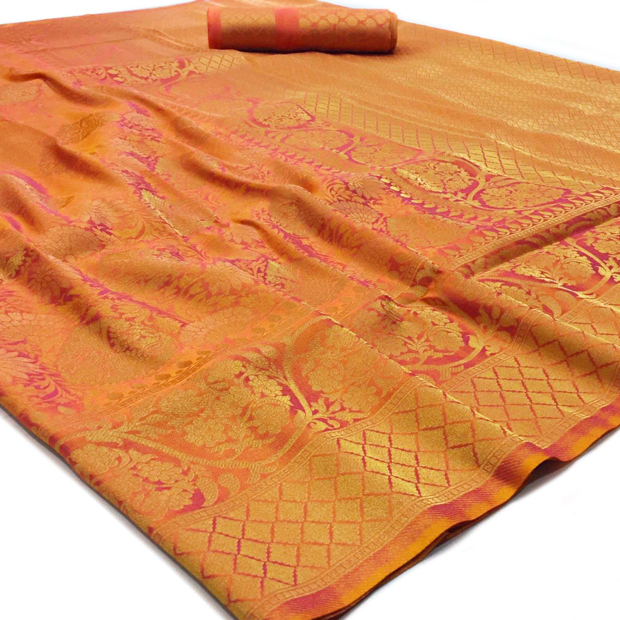 Exceptional Orange Colored Festive Wear Woven Art Silk Saree - Peachmode