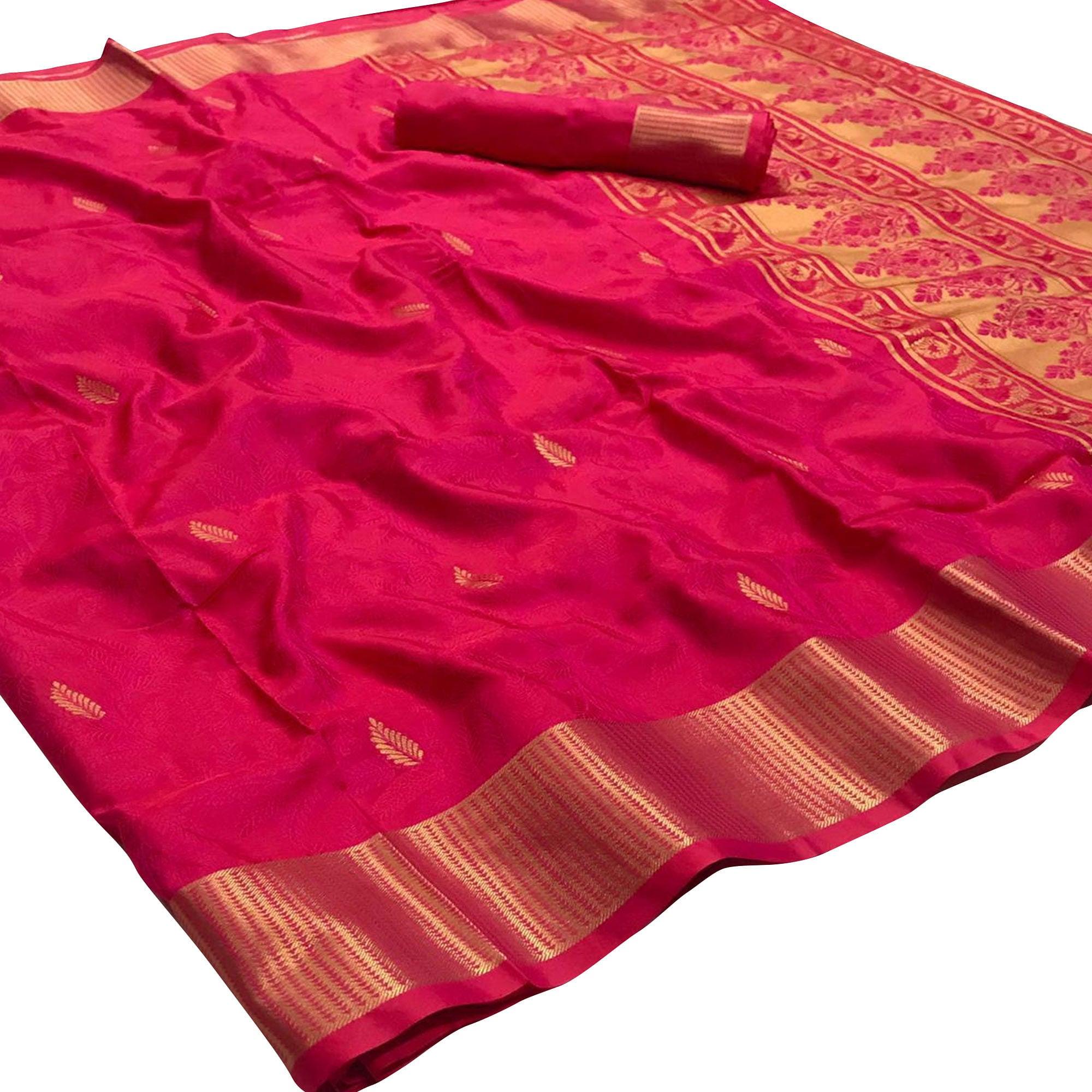 Exceptional Pink Colored Festive Wear Woven Pure Kanjivaram Silk Saree - Peachmode