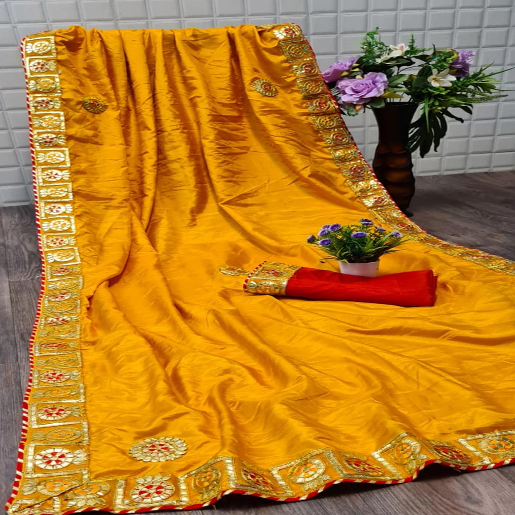 Exceptional Yellow Colored Festive Wear Woven Moss Georgette Saree - Peachmode