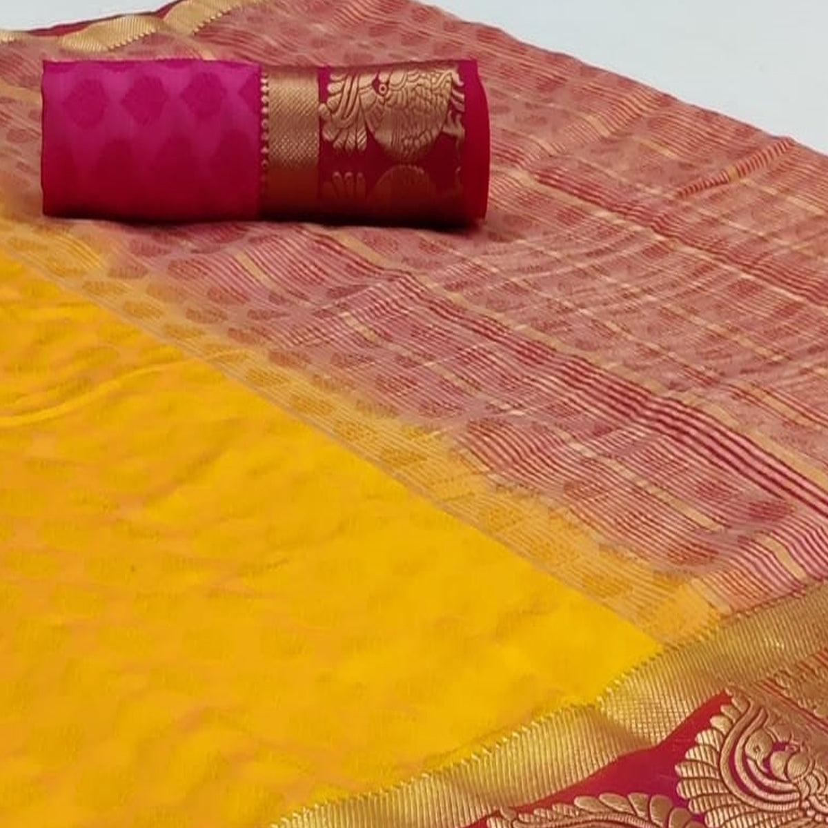 Exceptional Yellow Coloured Festive Wear Woven Art Silk Saree - Peachmode