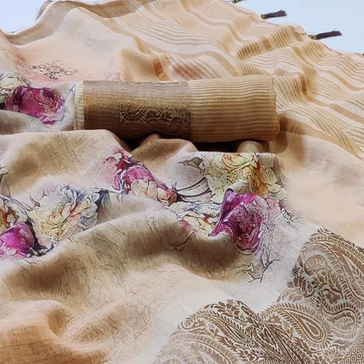 Exclusive Beige Colored Festive Wear Woven Banarasi Silk Saree - Peachmode