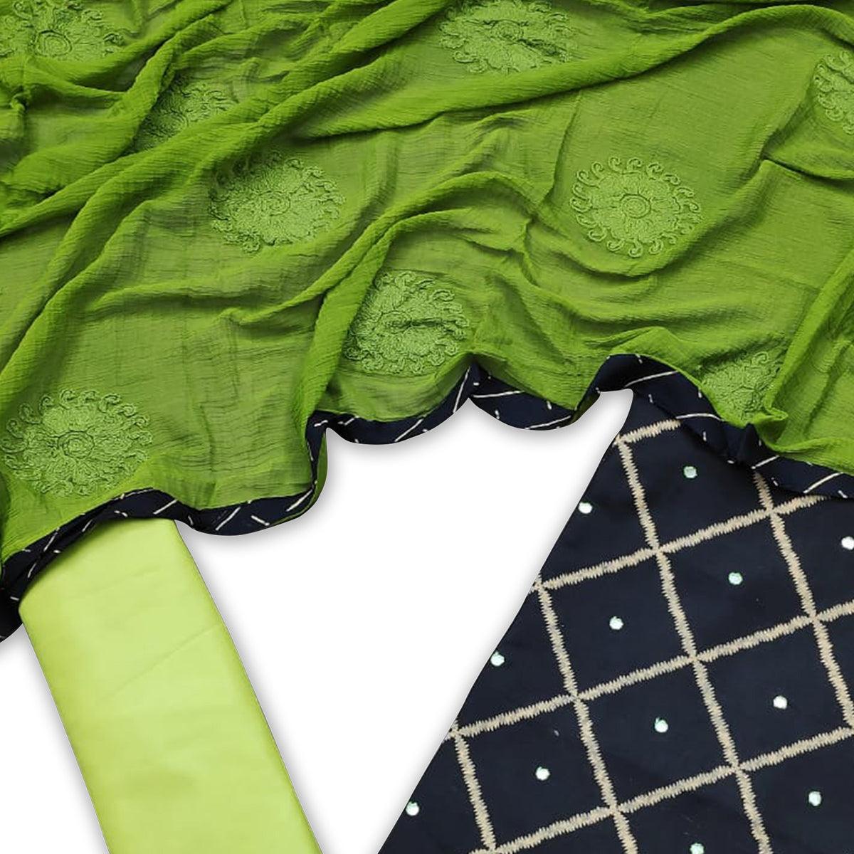 Exclusive Black-Green Colored Casual Wear Printed Cotton Dress Material - Peachmode