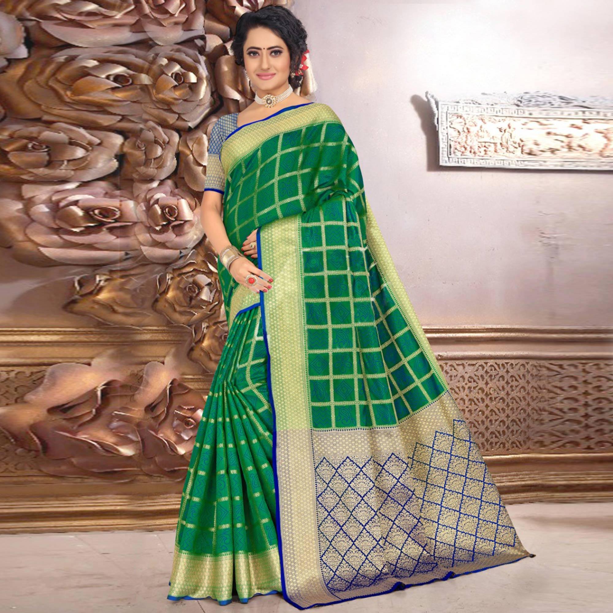 Exclusive Green Colored Festive Wear Woven Banarasi Silk Saree - Peachmode