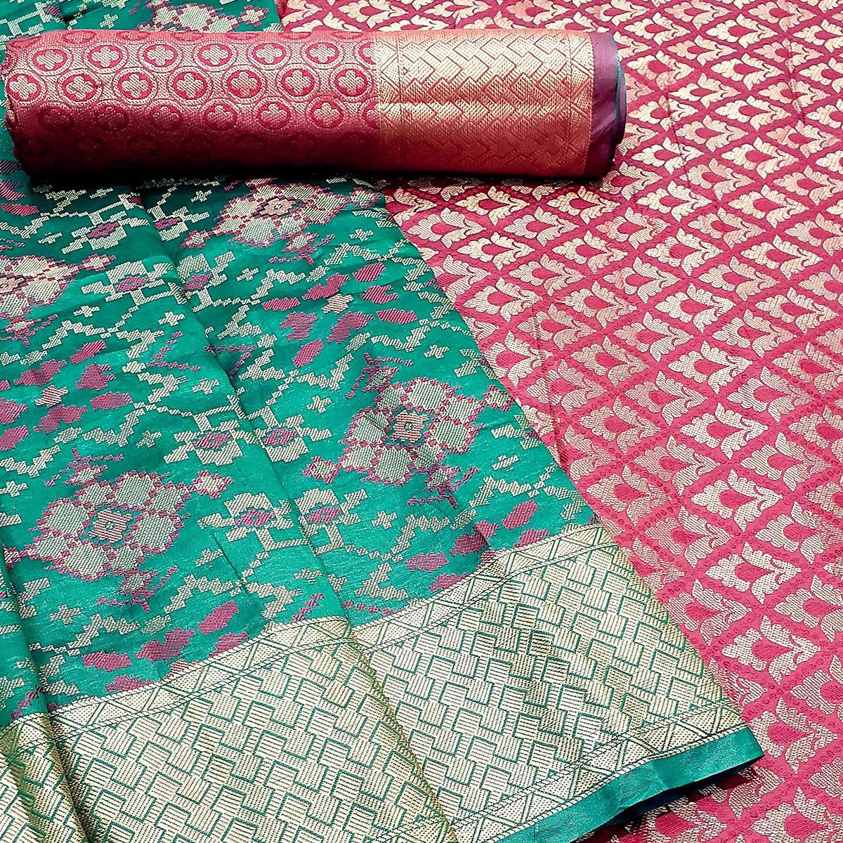 Exclusive Green Colored Festive Wear Woven Banarasi Silk Saree - Peachmode