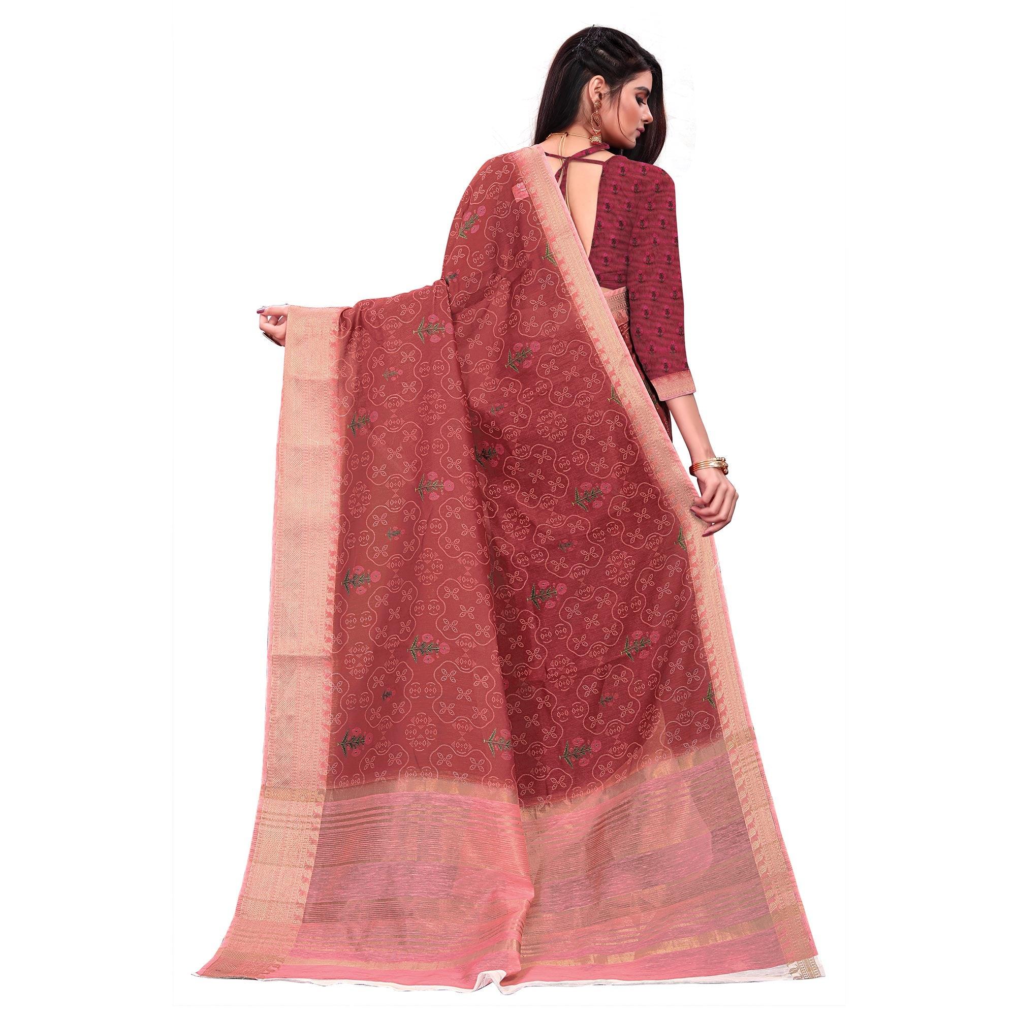 Exclusive Maroon Colored Festive Wear Woven Banarasi Silk Saree - Peachmode
