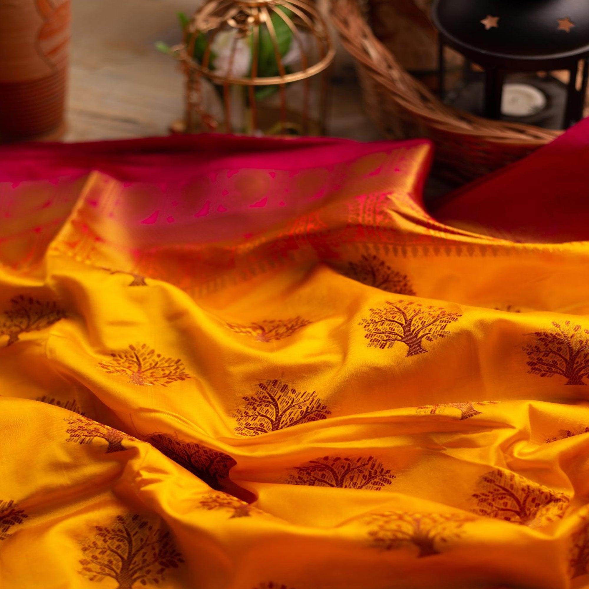 Exclusive Orange Colored Festive Wear Woven Art Silk Saree - Peachmode