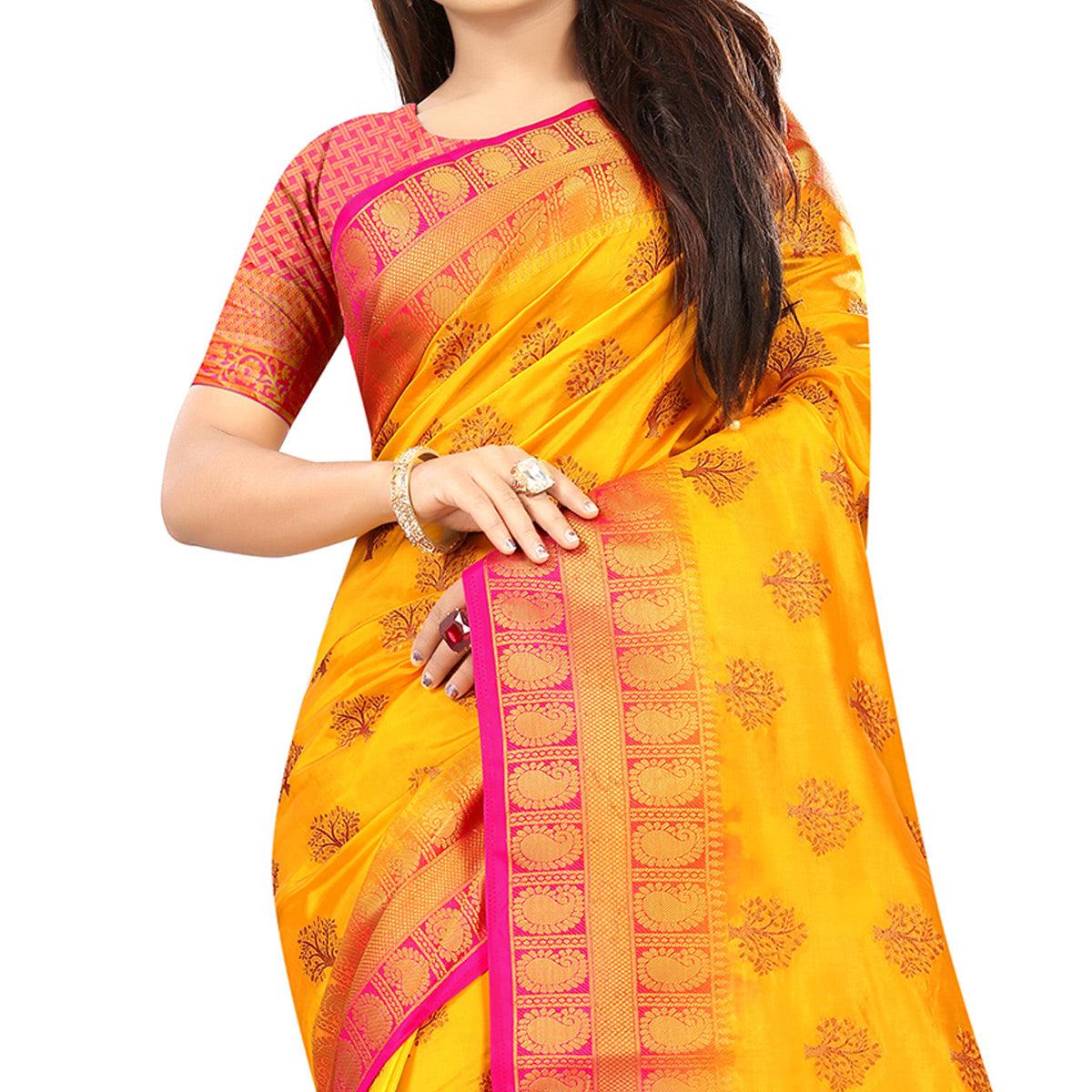 Exclusive Orange Colored Festive Wear Woven Art Silk Saree - Peachmode
