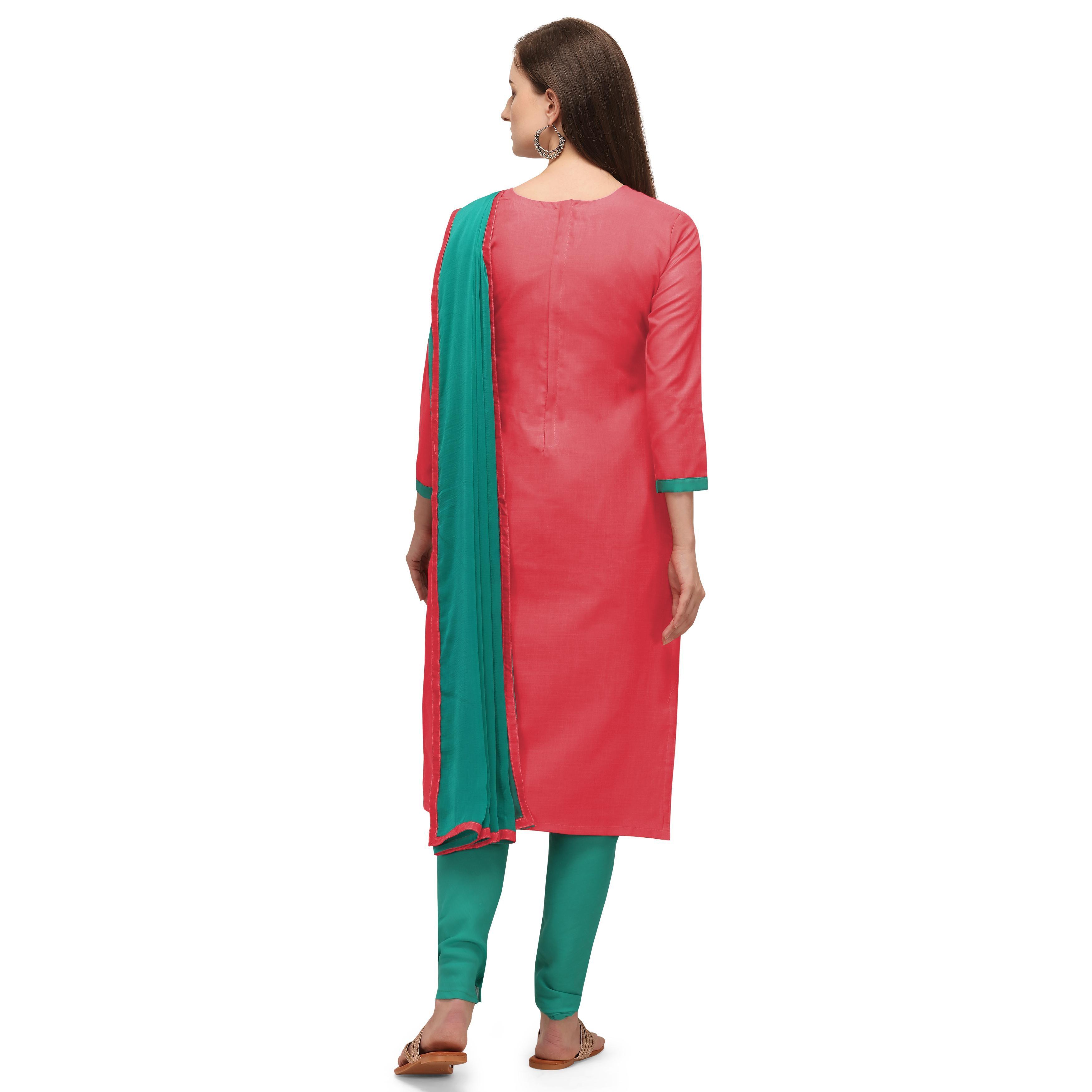 Exclusive Peach Coloured Embroidered Casual Wear Cotton Dress Material - Peachmode