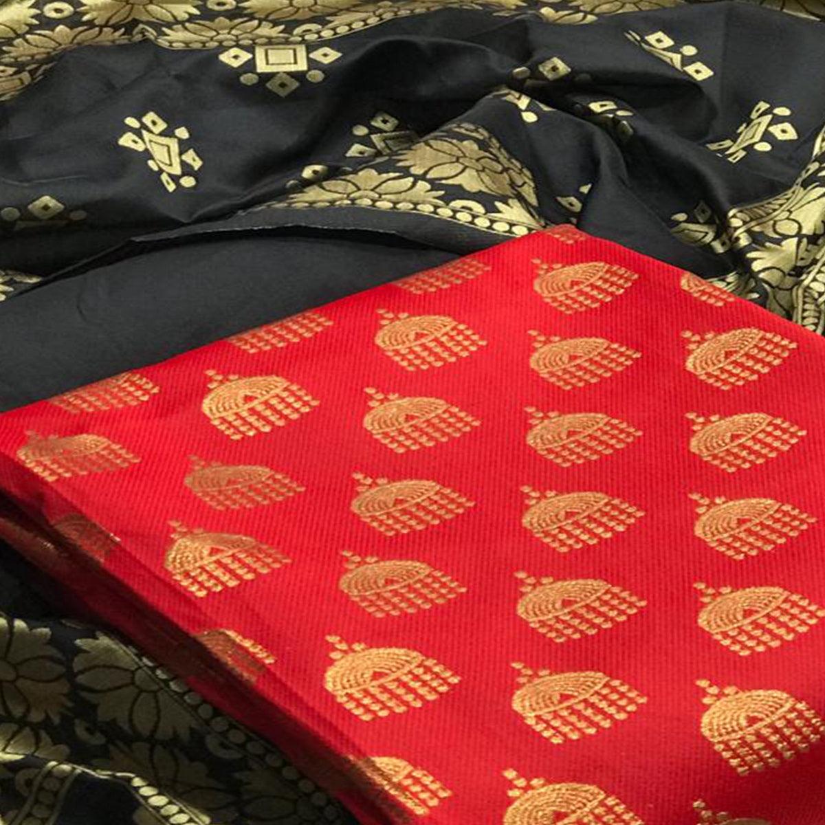 Exclusive Red Colored Casual Wear Banarasi Silk Dress Material - Peachmode