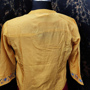Exclusive Yellow - Pink Colored Partywear Embroidered Cotton Silk Kurti With Jacket - Peachmode