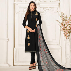 Exotic Black Colored Casual Wear Embroidered Chanderi Dress Material - Peachmode