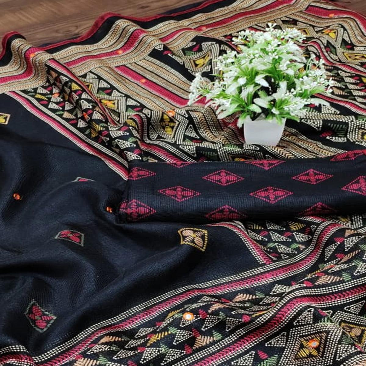Exotic Black Coloured Casual Wear Printed Cotton Jute Saree - Peachmode