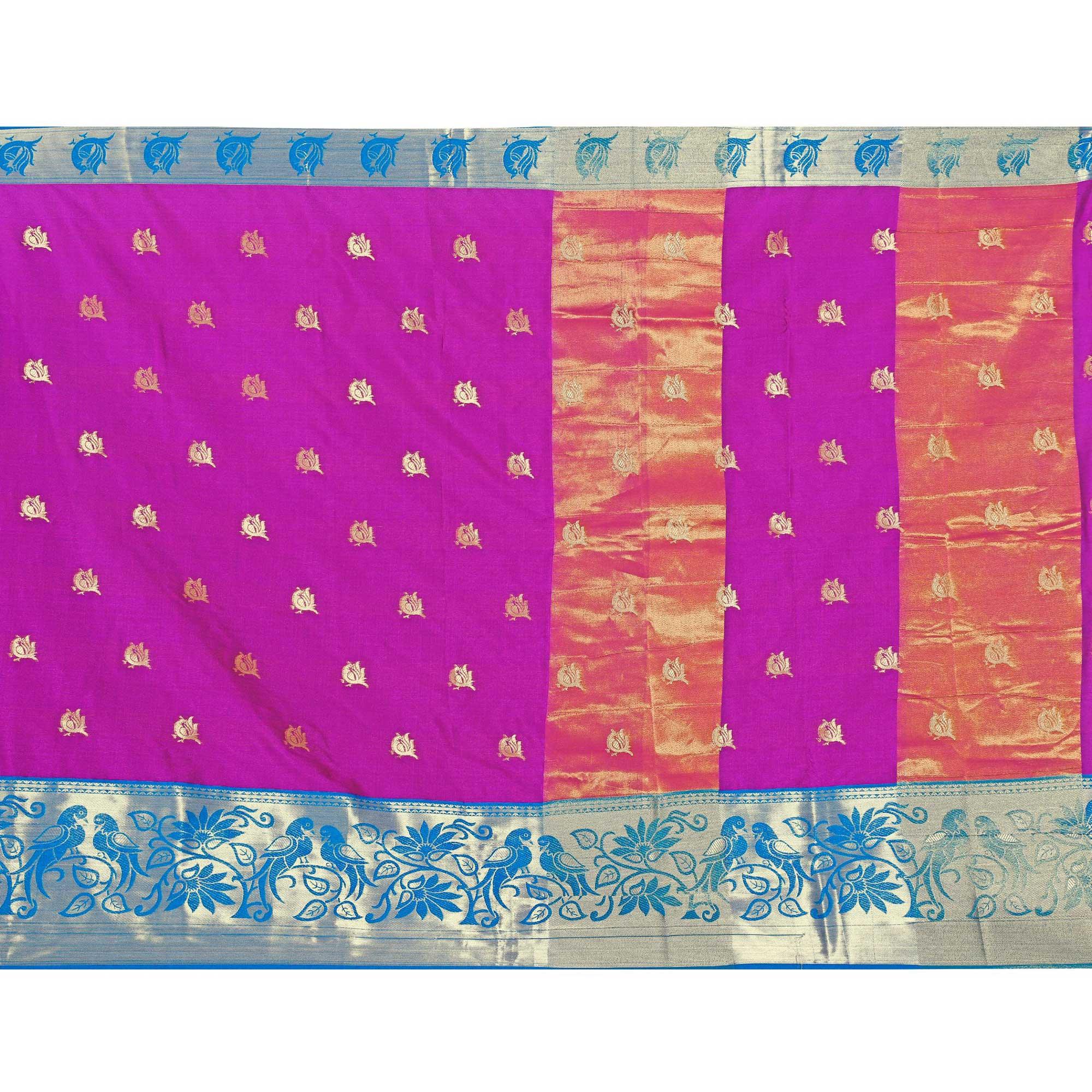 Exotic Dark Pink Colored Festive Wear Woven Cotton Silk Saree - Peachmode