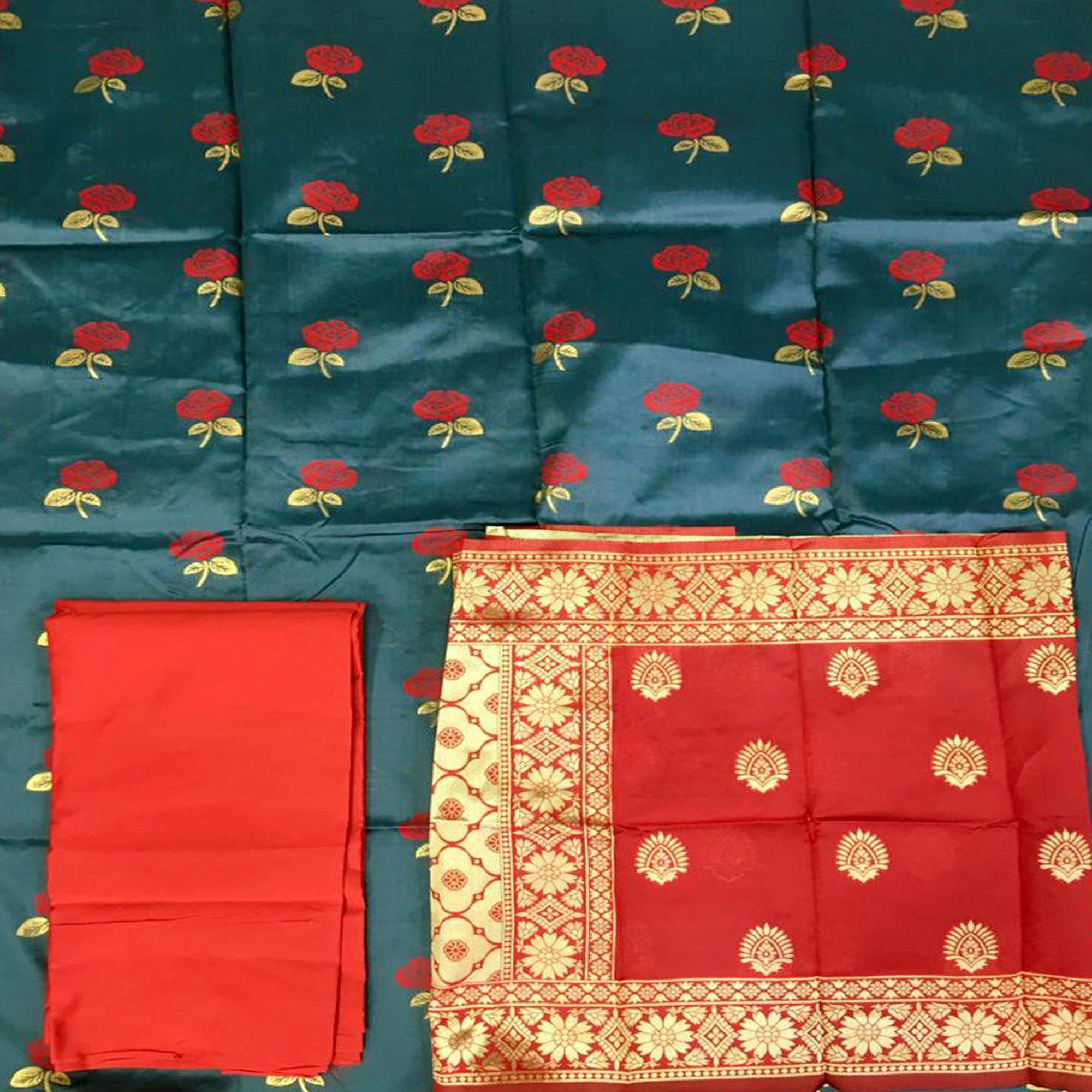 Exotic Grey Colored Casual Woven Banarasi Silk Dress Material - Peachmode