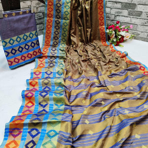 Exotic Grey Colored Festive Wear Woven Cotton Silk Saree - Peachmode