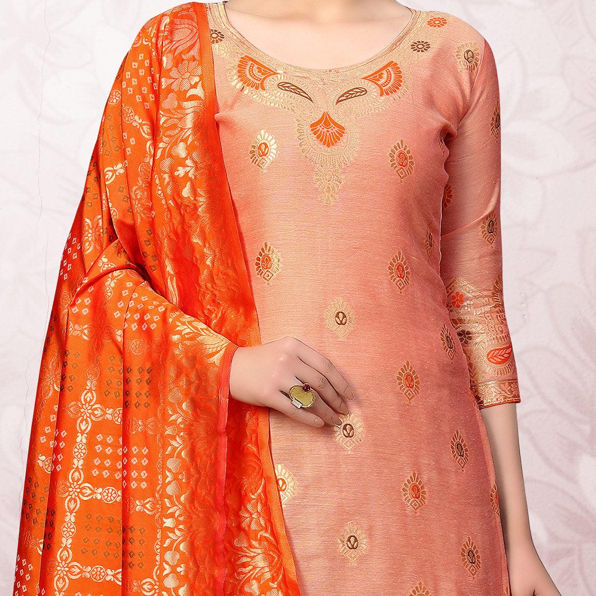 Exotic Mauve Colored Festive Wear Woven Banarasi Silk Dress Material - Peachmode