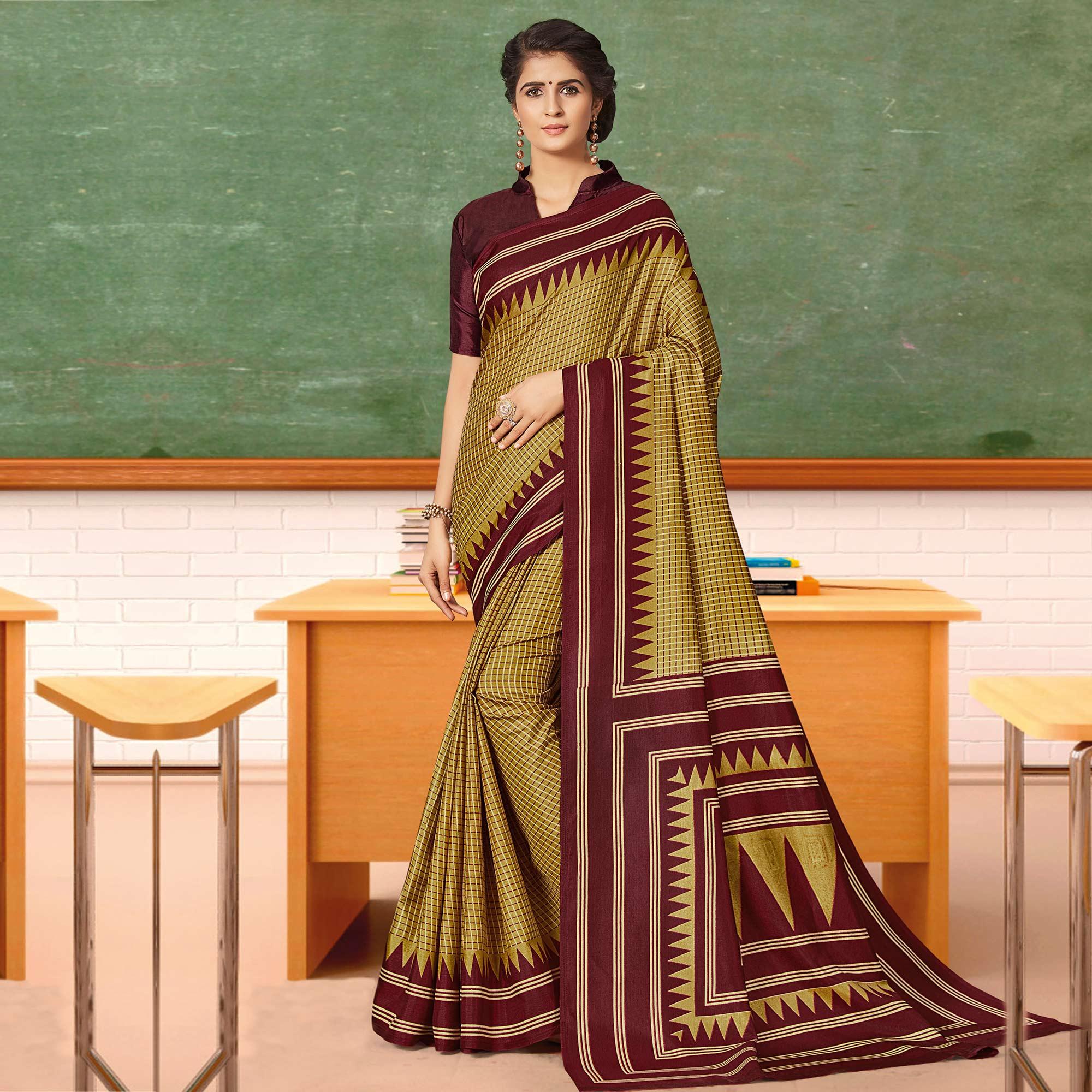 Exotic Mustard Coloured Casual Wear Printed Art Silk Saree - Peachmode
