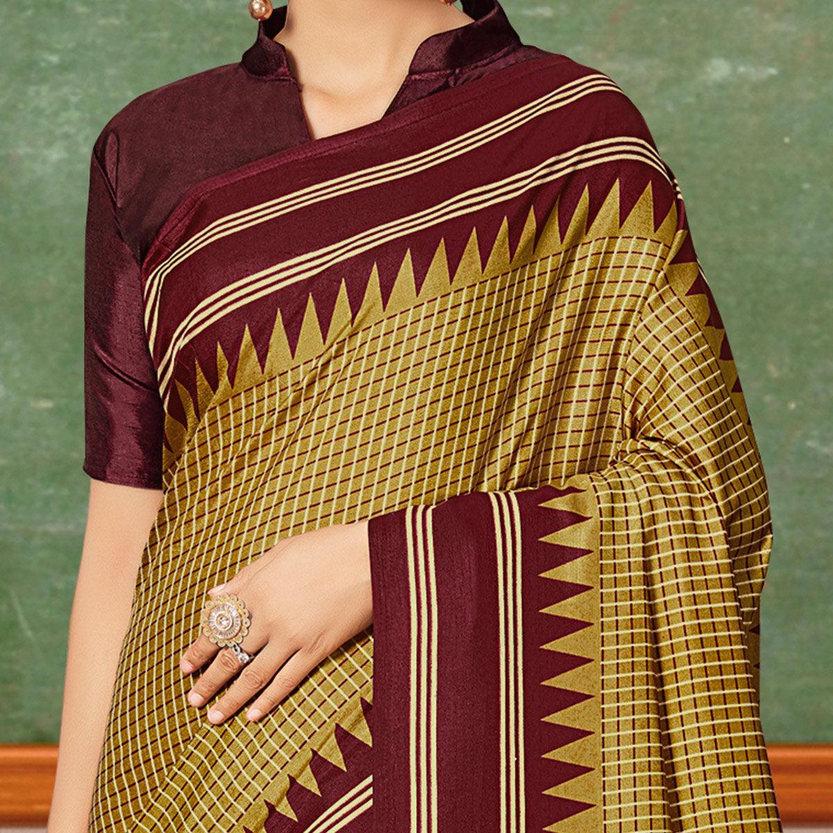 Exotic Mustard Coloured Casual Wear Printed Art Silk Saree - Peachmode