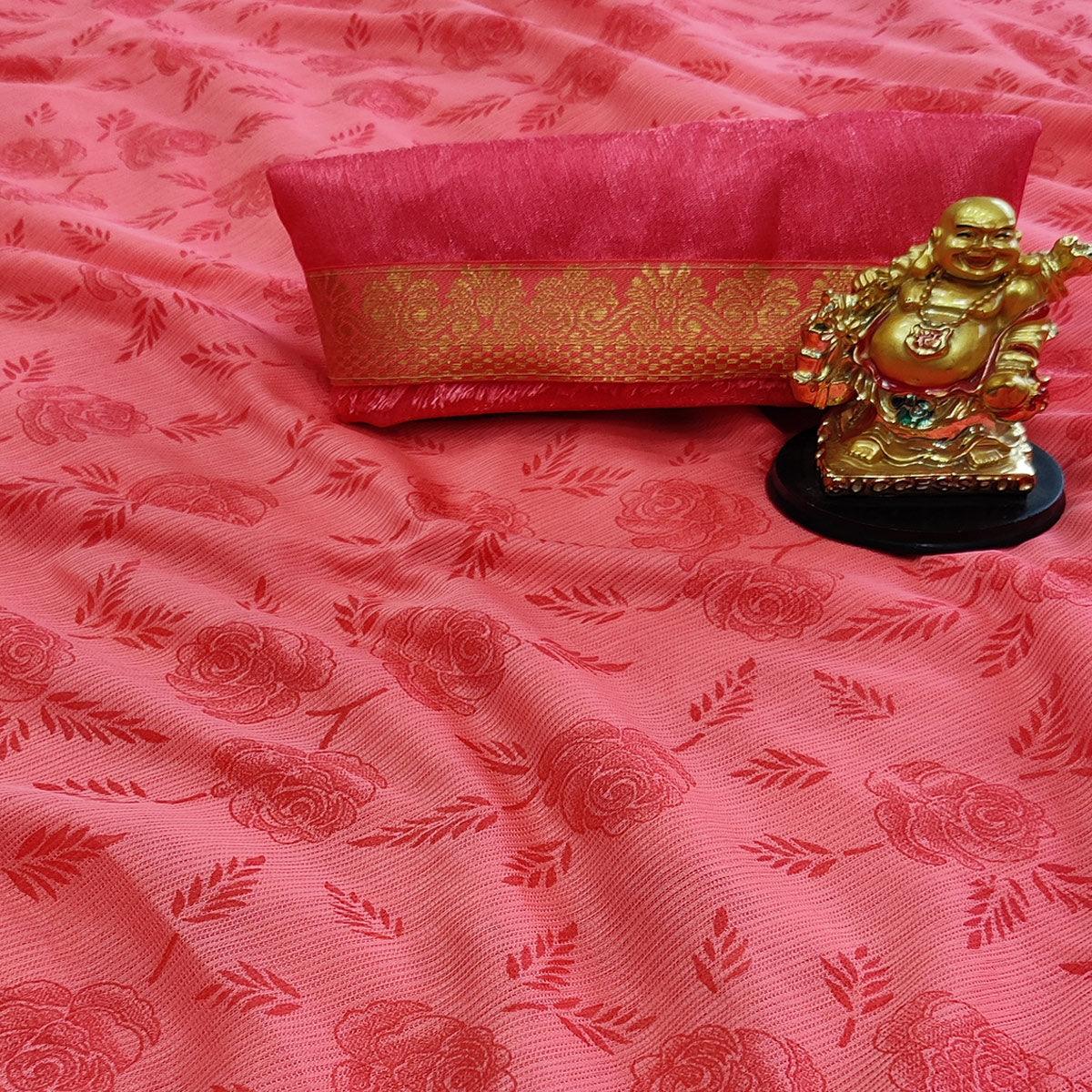 Exotic Peach Coloured Casual Wear Printed Art Silk Saree - Peachmode