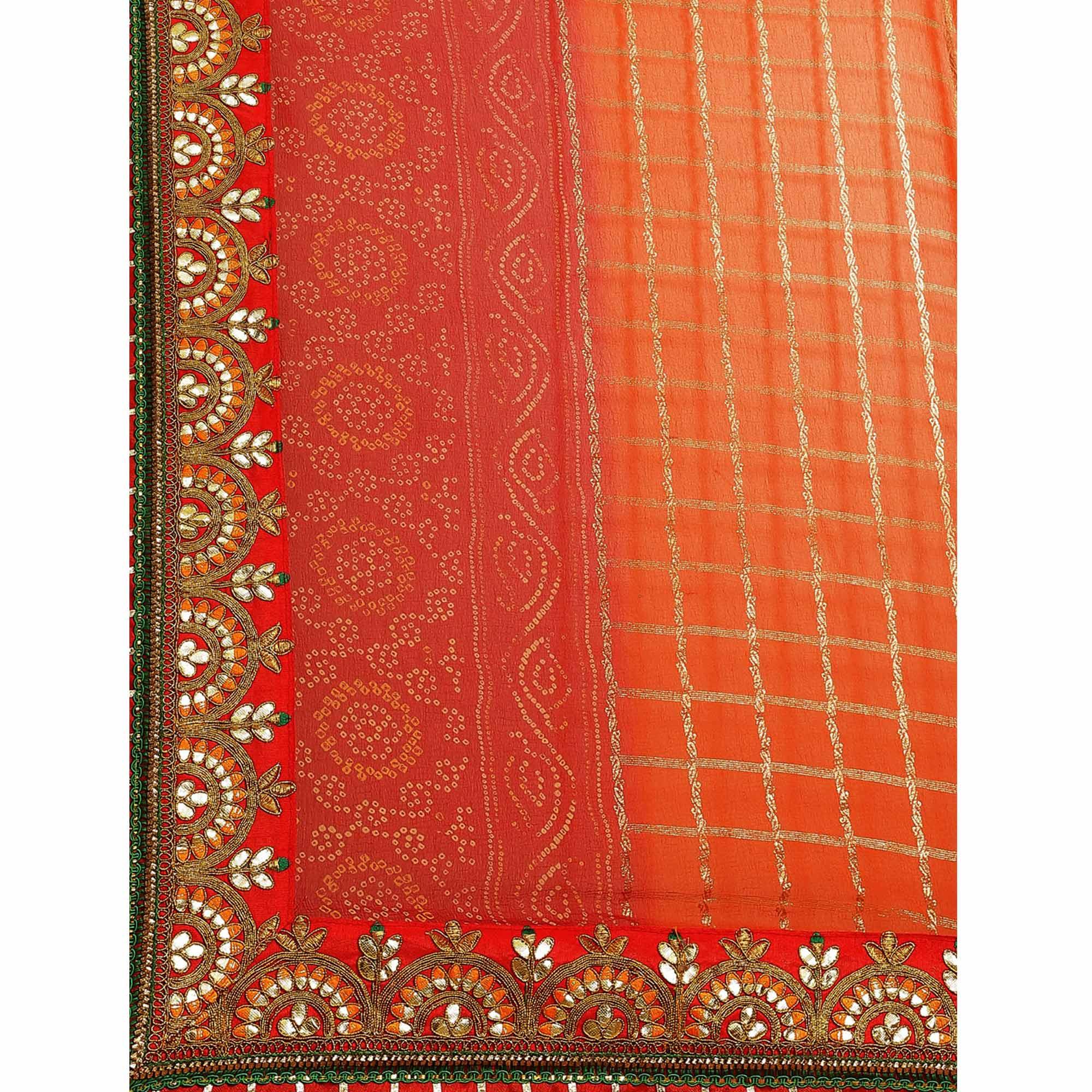 Exotic Pink & Orange Coloured Partywear Embroidered Georgette Saree - Peachmode