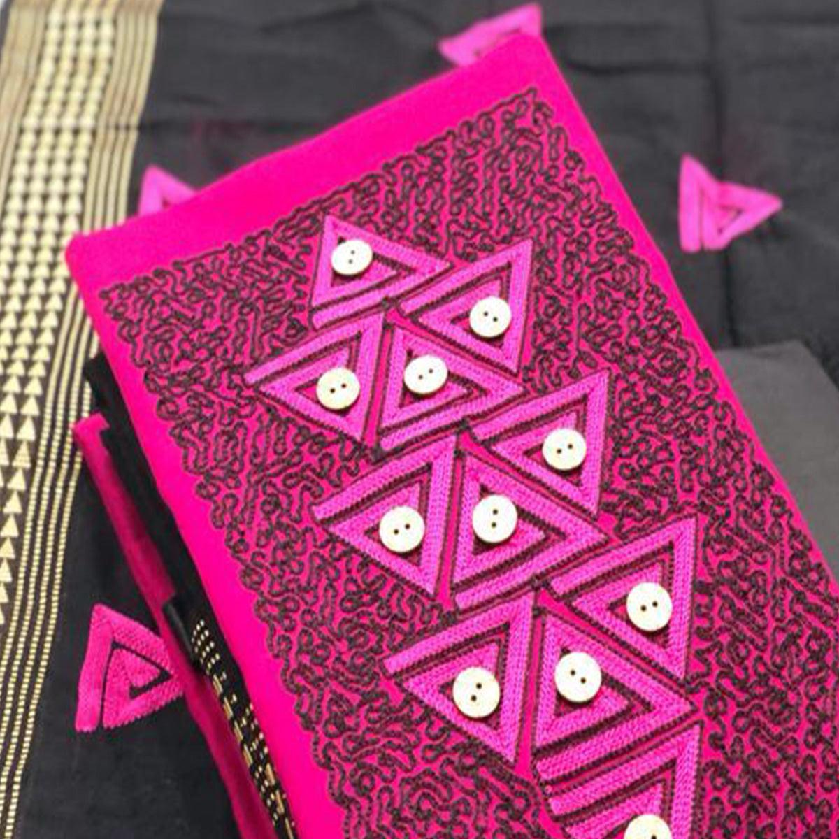 Exotic Rani Coloured Casual Wear Embroidered Cotton Dress Material - Peachmode