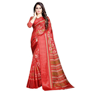 Exotic Red Colored Casual Wear Printed Art Silk Saree - Peachmode