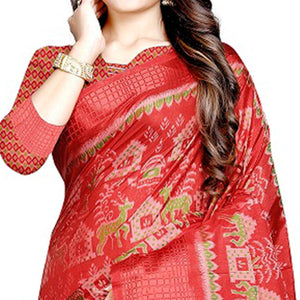 Exotic Red Colored Casual Wear Printed Art Silk Saree - Peachmode